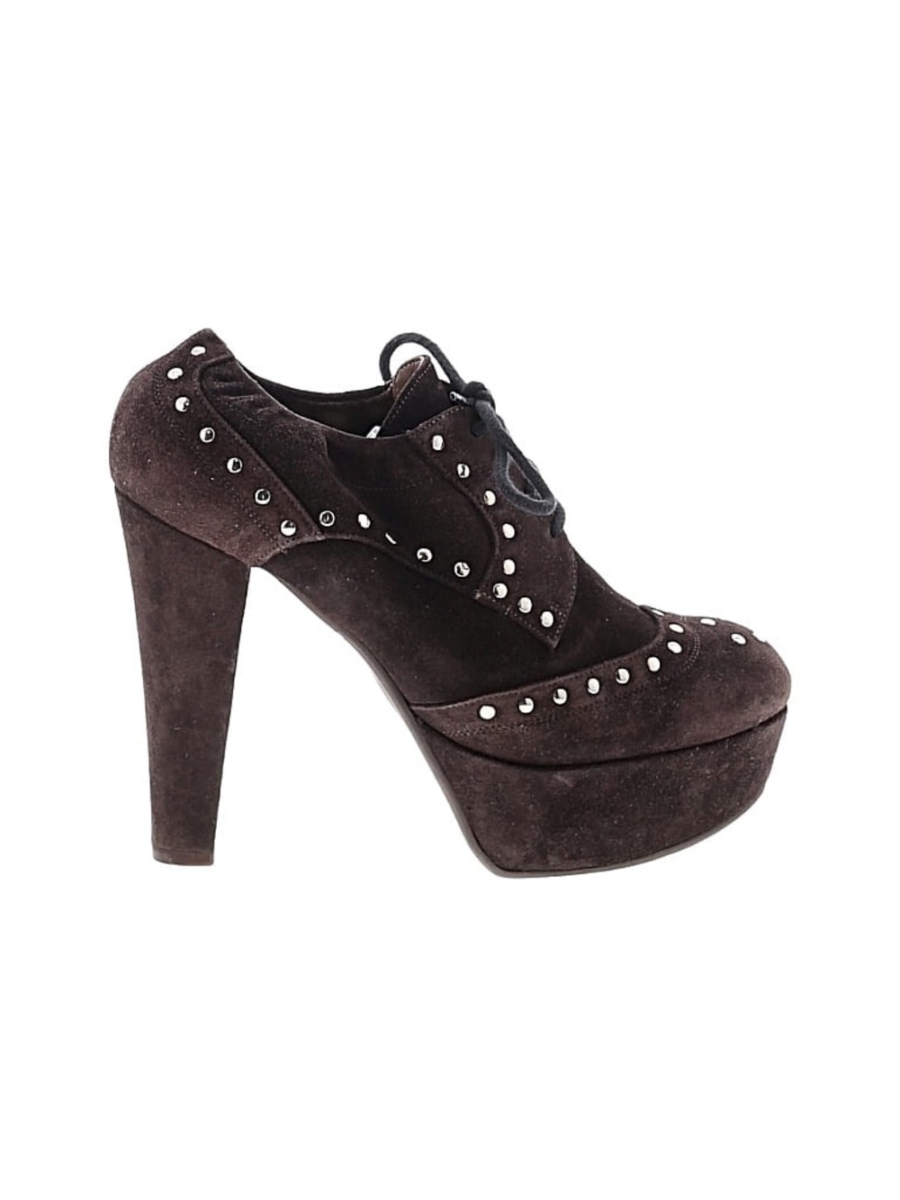 Marni Dark Brown Suede Studded Platform Lace-Up Heels